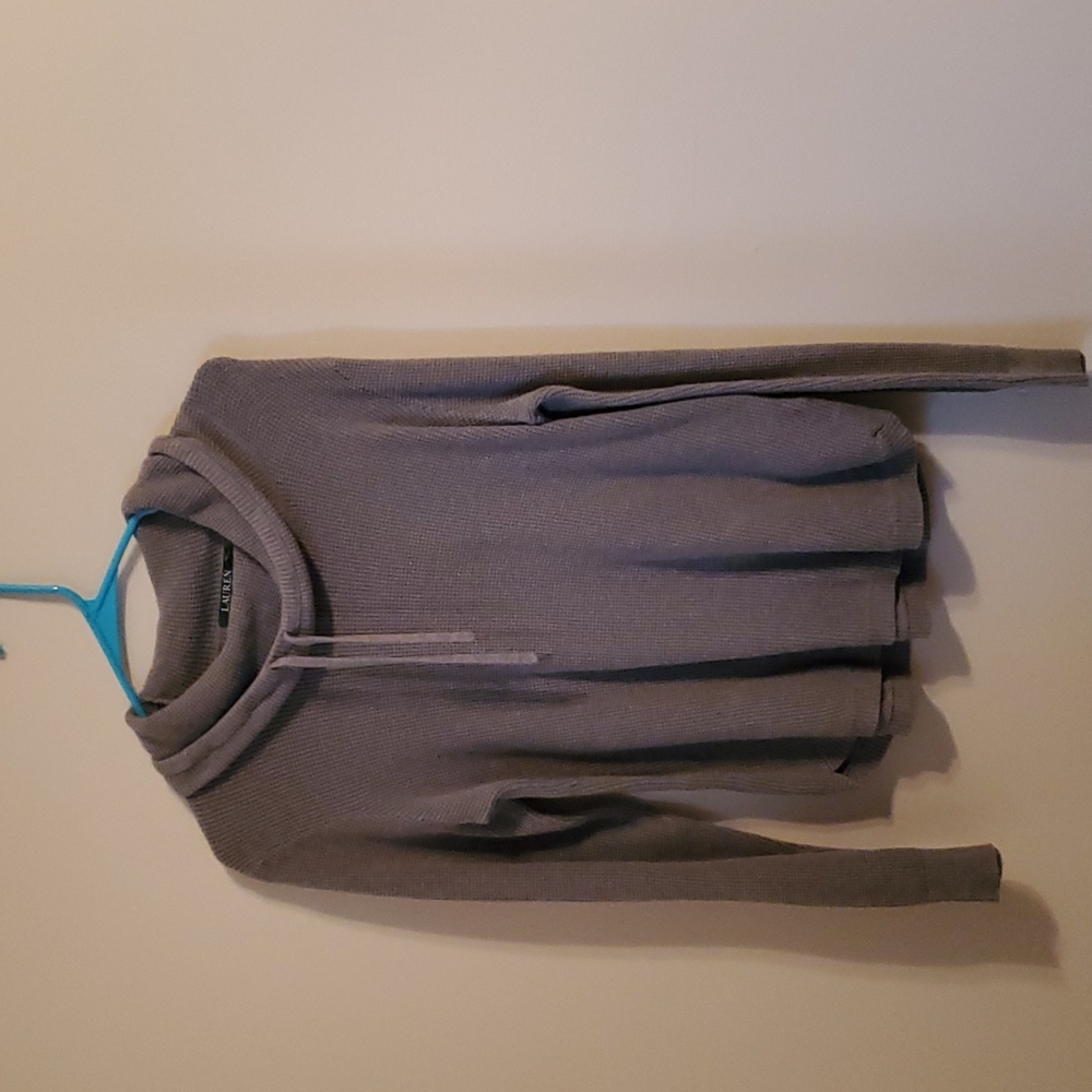 Lauren by Ralph Lauren light gray waffle pattern cowl neck sweater